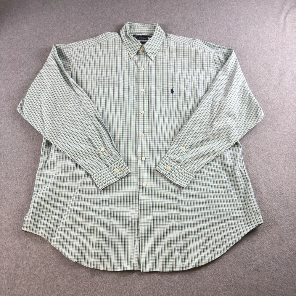 Vintage Polo Ralph Lauren Blake Shirt Mens L Green Navy Plaid Cotton Pony